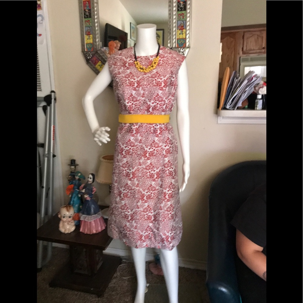 Vintage mod 50s red white floral dress